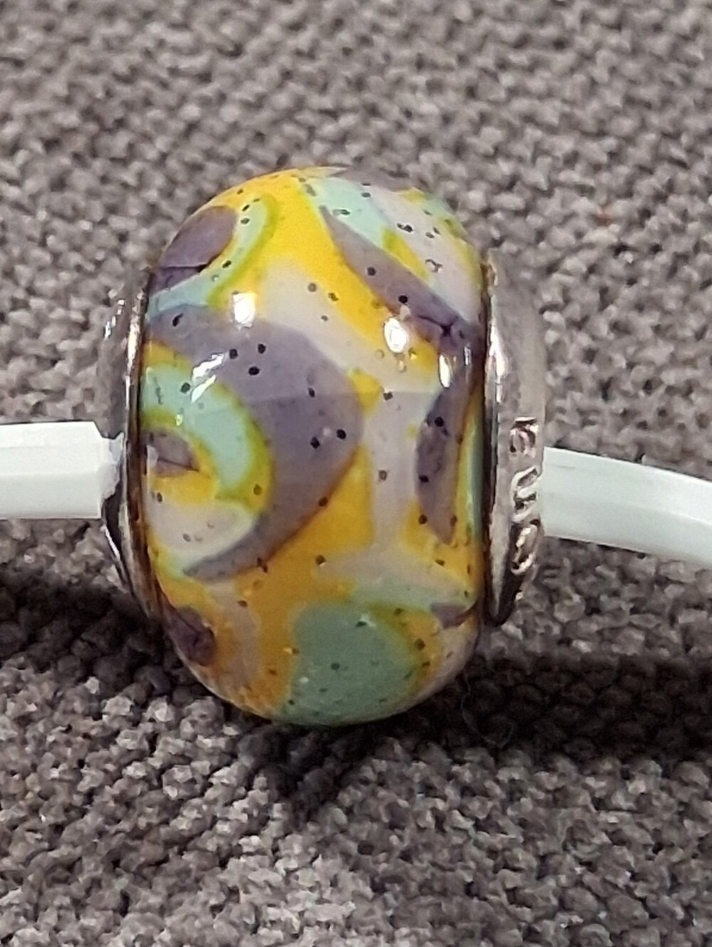 Persona 925 Sterling Silver Murano Glass Abstract Swirling Pattern Bead Charm VG